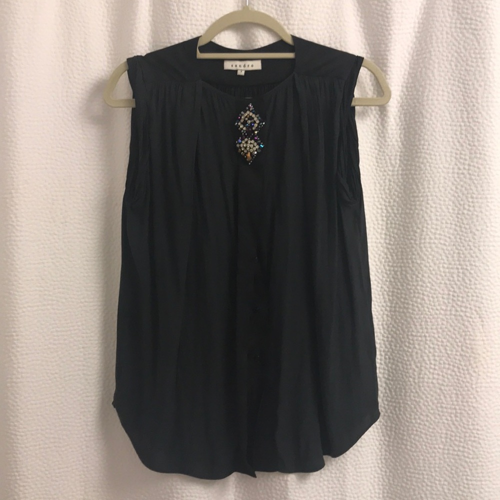 Sandro Silk Top with Embellishment